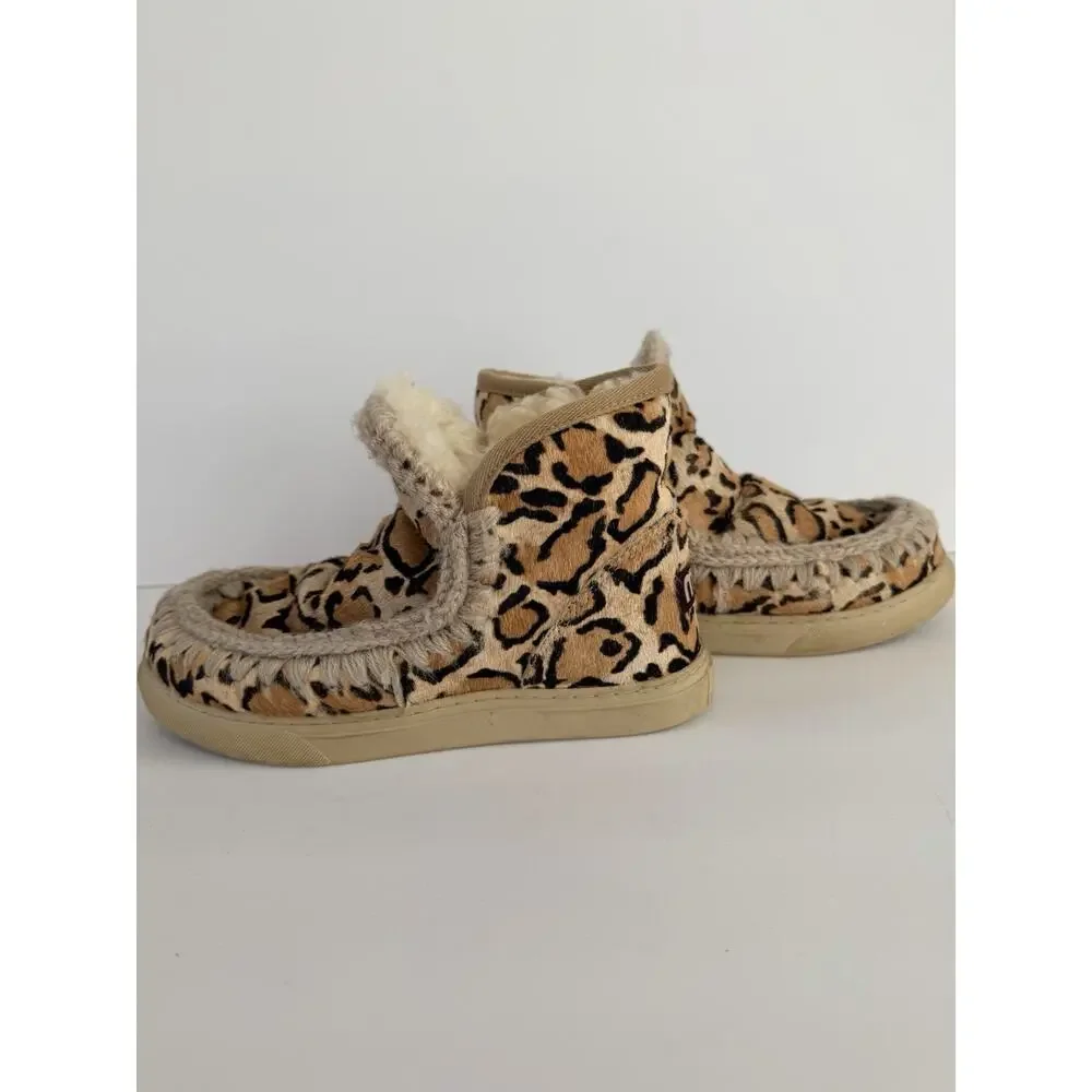Mou New Eskimo Sneaker Ponyskin Leopard Fur Trim Ankle Bootie US 8